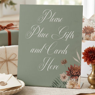 Boho Peach & Rust Floral Sage Green Bridal Shower Pedestal Sign