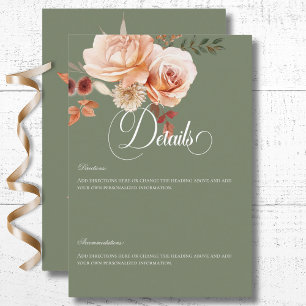 Boho Peach & Rust Floral Sage Green Details Enclosure Card