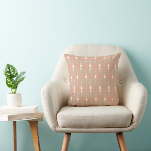 Boho Peach Sage Green White Triangles Abstract Geo Cushion