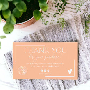Boho peach script order thank you business card