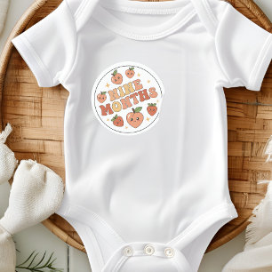Boho Peach Strawberry Baby Nine Months Milestone Classic Round Sticker