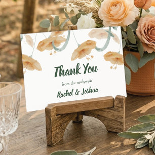 Boho Peach Wildflower & Sage Green Wedding Thank You Card