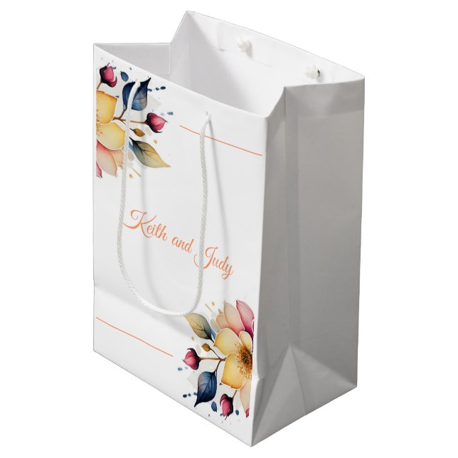 Boho Peachy Floral Medium Gift Bag (Front Angled)