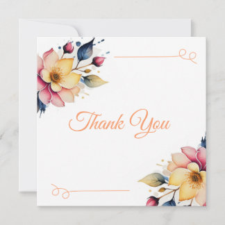 Boho Peachy Floral Thank You Card