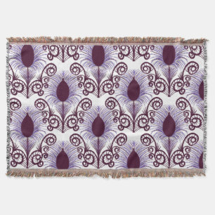 Boho Peacock Feather Jewel Tone-Purple Monochrome Throw Blanket