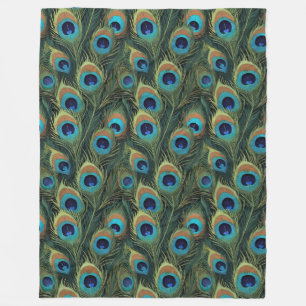 Boho Peacock Feathers Fleece Blanket