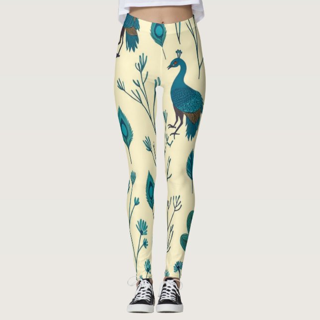 Boho Peacock Print  Leggings (Front)