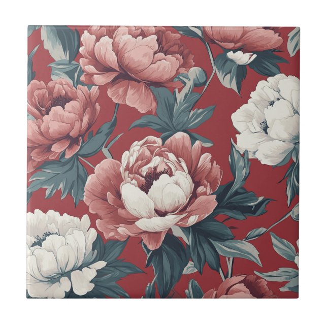 Boho  Peonies Ceramic Tiles  For Home Flooring (Front)