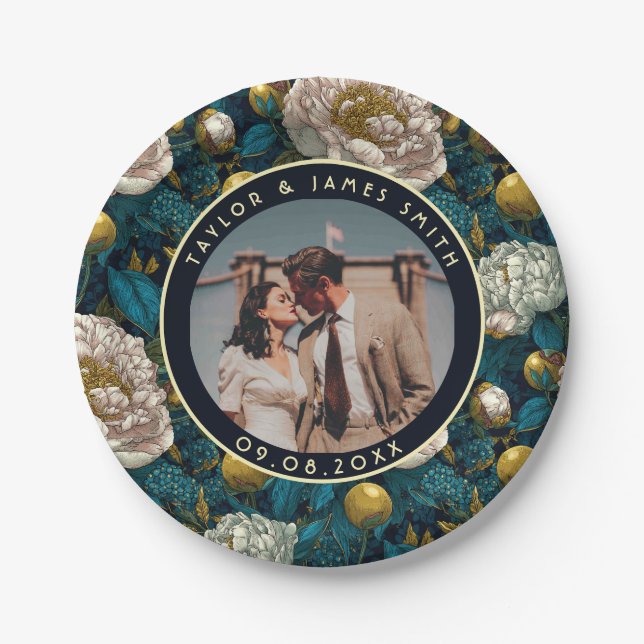 Boho Peonies Plates For Engagement Party (Front)