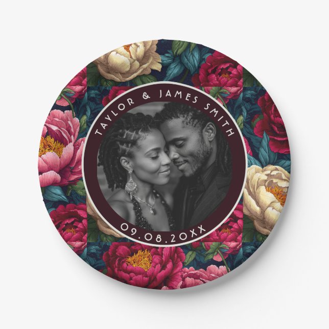 Boho Peonies Plates For Rehearsal Dinner Party (Front)