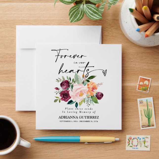 Boho Peony Floral Seed Packet Memorial Funeral Envelope (Desk)