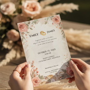 Boho Peony Rose Floral Wedding Invitation