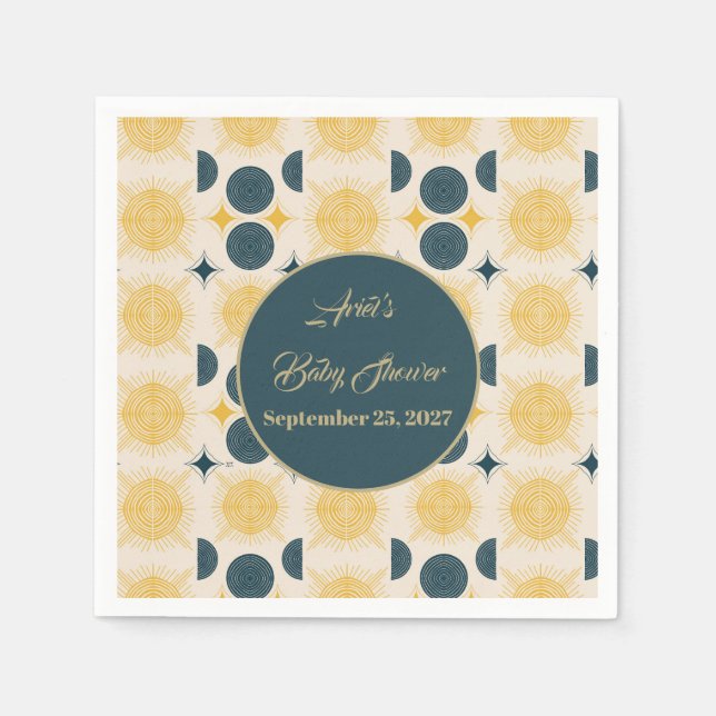 Boho Personalised Sun Moon Stars Blue Yellow Napkin (Front)