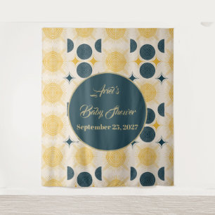 Boho Personalised Sun Moon Stars Blue Yellow Tapestry
