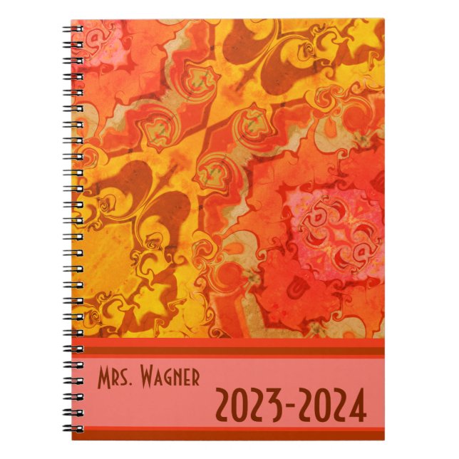 Boho Personalised Teacher Pretty Modern Orange  Notebook (Front)