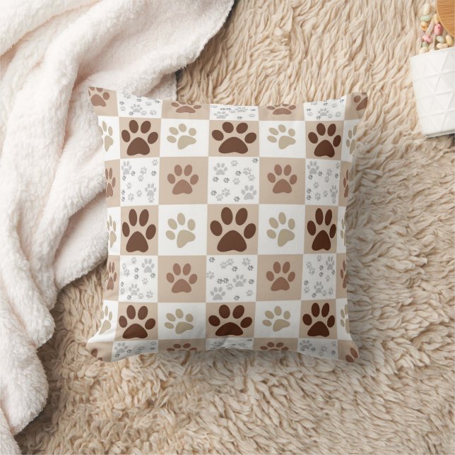 Boho Pet Paw Chequered Pattern Cushion (Blanket)