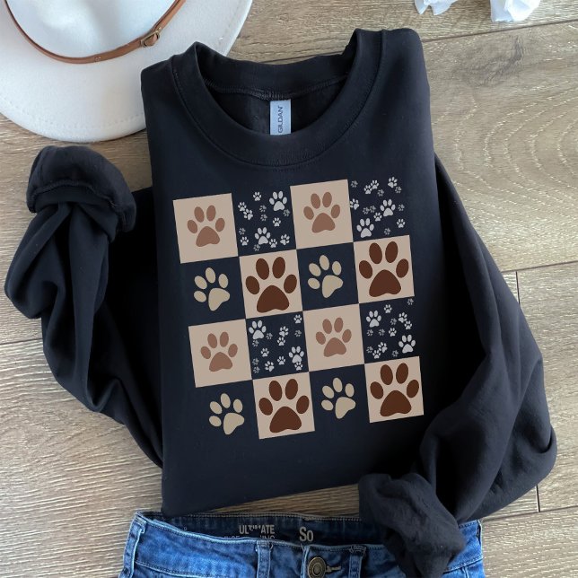 Boho Pet Paw Chequered Pattern  Sweatshirt (Creator Uploaded)