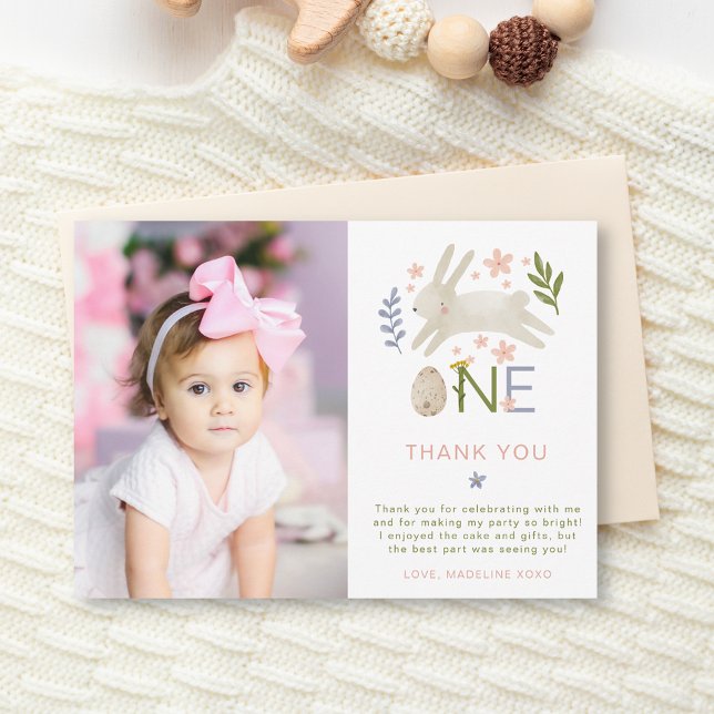 Boho Photo 1st Birthday Thank You Card (Creator Uploaded)