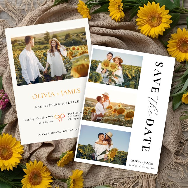Boho Photo Collage Elegant summer Save the Date Invitation (Creator Uploaded)