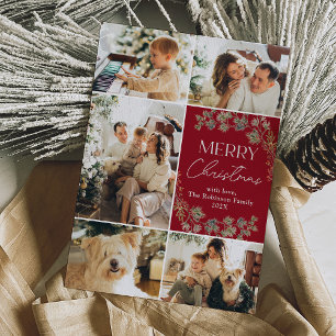 Boho Photo Collage Merry Christmas Holiday Card