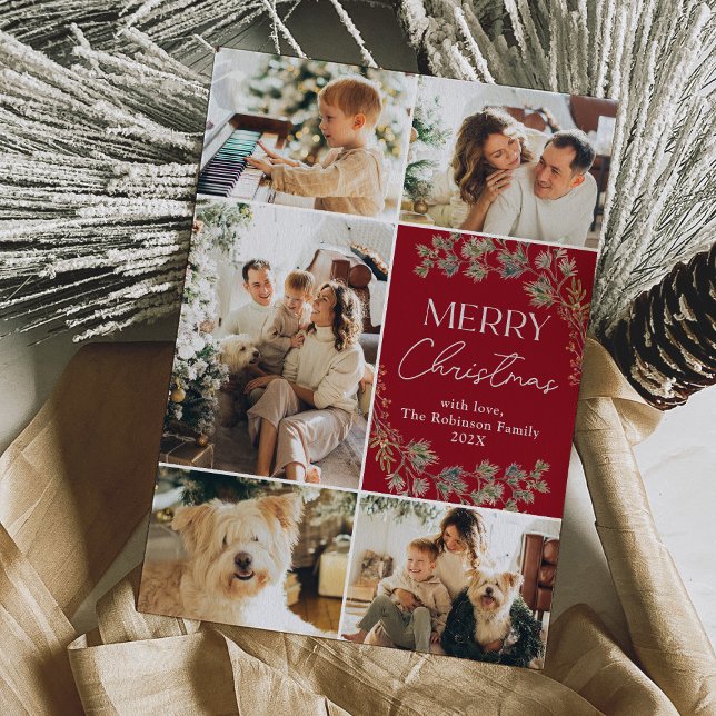 Boho Photo Collage Merry Christmas Holiday Card (Creator Uploaded)