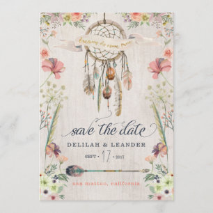 Boho Photo Dreamcatcher Save the Date Cards