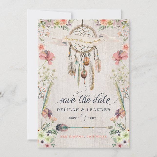 Boho Photo Dreamcatcher Save the Date Cards (Front)