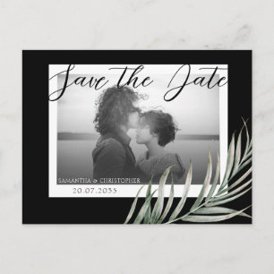Boho Photo Foliage Black & White Save the Date Postcard