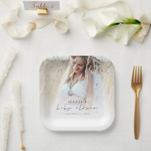 Boho Photo Overlay Script Baby Shower  Paper Plate