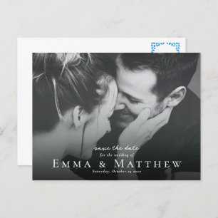 Boho Photo Save The Date with Moroccan Blue Tile Postcard