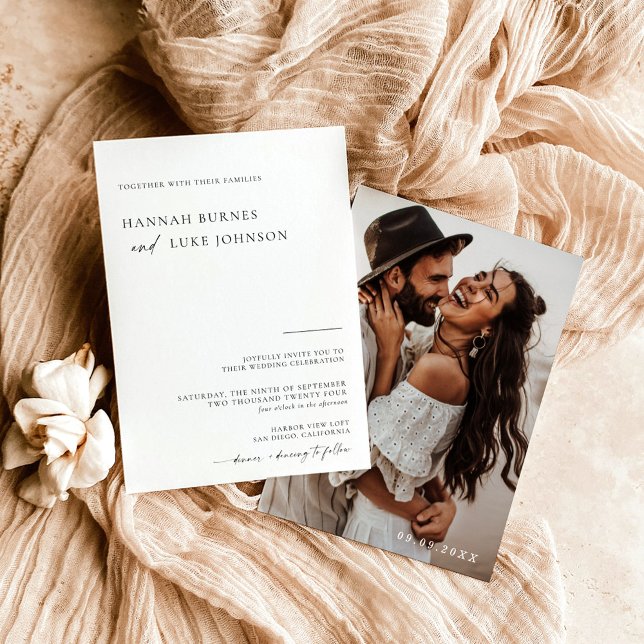 Boho Photo Wedding Invite, Modern Minimalist Invitation (Creator Uploaded)