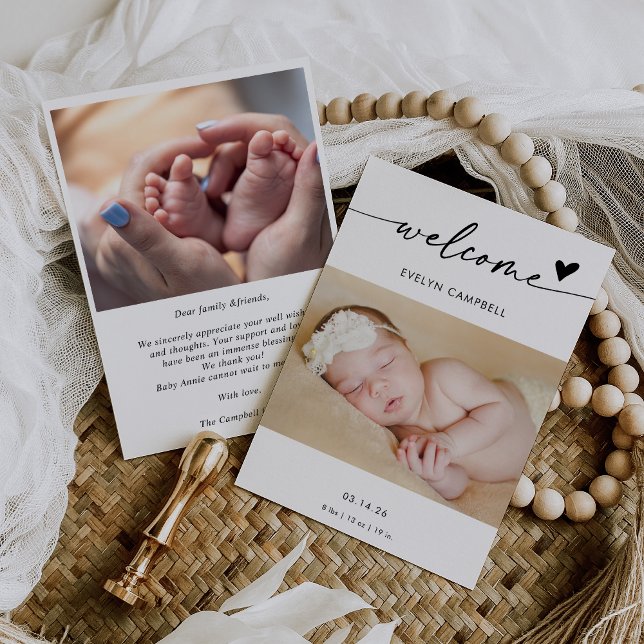  Boho Photo Welcome Baby Announcement Card (Creator Uploaded)