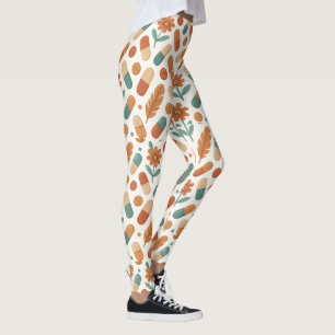 Boho Pill & Feather Daisy Pattern  Leggings