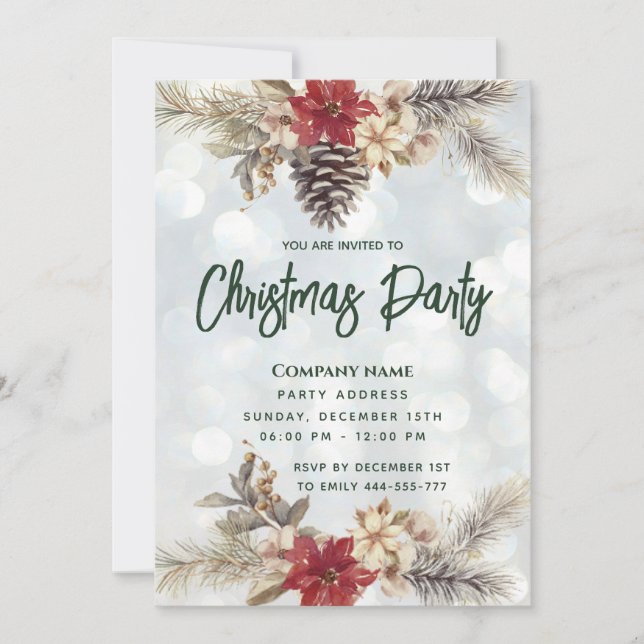 Boho Pine cone branch Christmas party corporate Invitation (Front)