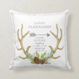 BOHO Pine Forest Deer Antler Arrow Baby Birth Stat Cushion