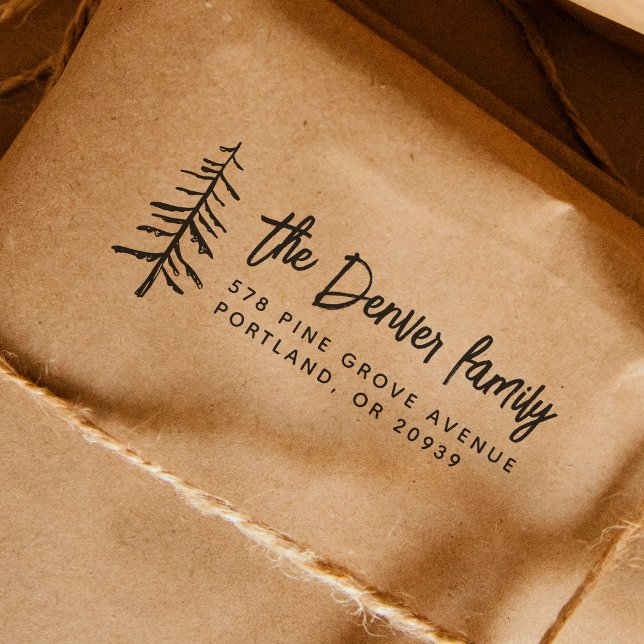 Boho Pine Tree Return Address Stamp (Rubber Stamp Mock-up)