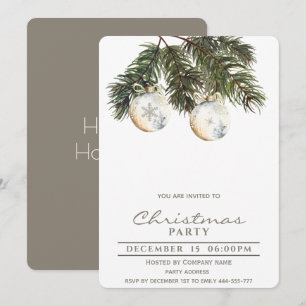 Boho pine watercolor Christmas balls Holiday  Invitation