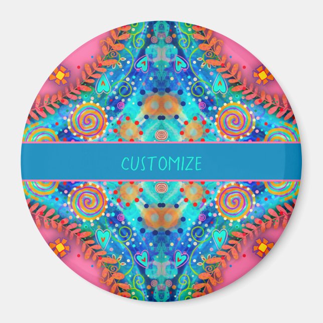 Boho Pink Abstract Personalised Inspirivity Magnet (Front)