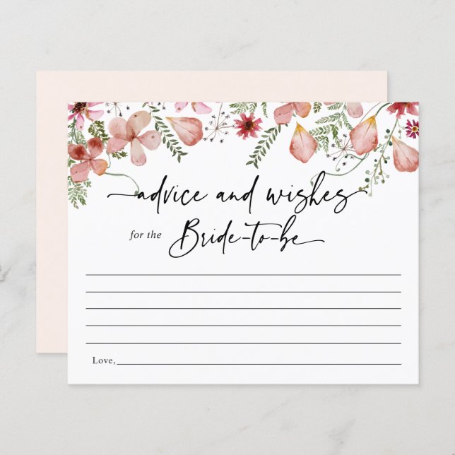 Boho Pink Advice and Wishes for Bride Card (Front/Back)