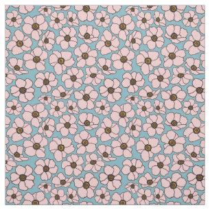 Boho Pink And Blue Floral  Fabric