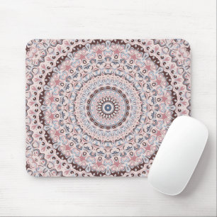 Boho Pink and Blue Mandala Pattern Mouse Pad