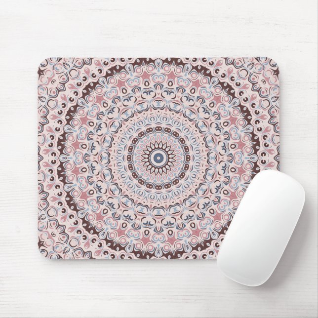 Boho Pink and Blue Mandala Pattern Mouse Pad (With Mouse)