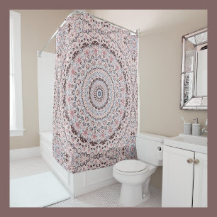 Boho Pink and Blue Mandala Pattern Shower Curtain