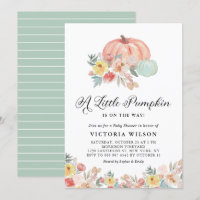 Boho Pink and Blue Pumpkins Autumn Baby Shower