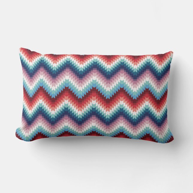 Boho Pink and Blue Zigzag Chevron Seamless Pattern Lumbar Cushion (Front)