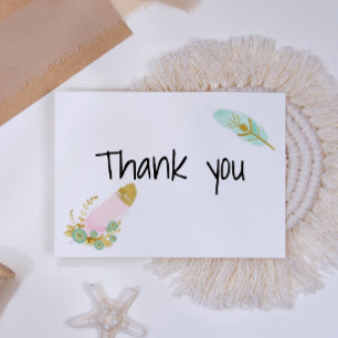 Boho Pink and Gold Feathers Thank You Card