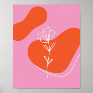 Boho Pink and Orange Floral Minimalist Poster