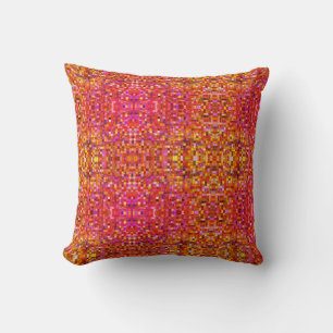 Boho Pink and Yellow Square Pattern Cushion