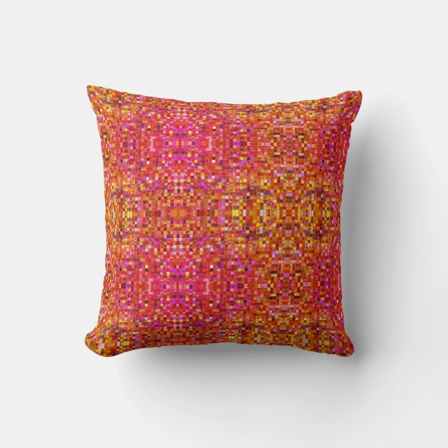 Boho Pink and Yellow Square Pattern Cushion (Front)