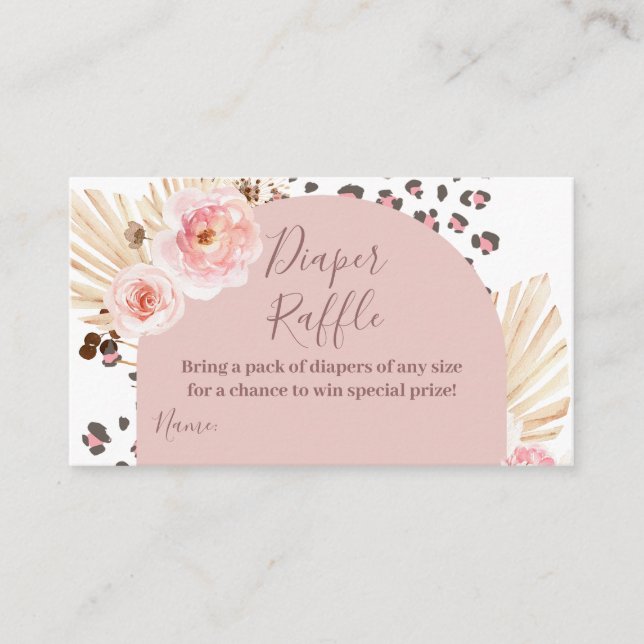 Boho Pink Animals Jungle Diaper Raffle Enclosure Card (Front)